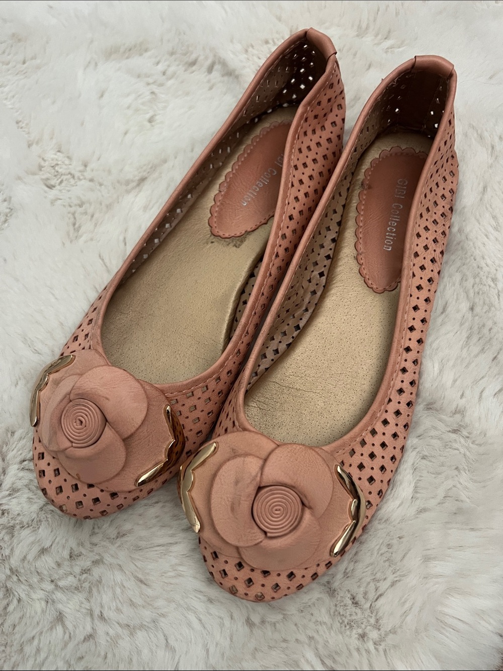 Comfortiva Rose Blossom Perforated Ballet Flats - Dusty Pink
